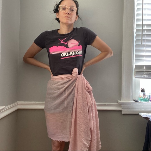 made in Florence Italy muted pale pink multi use wrap scarf shawl 100% cotton - Picture 6 of 15